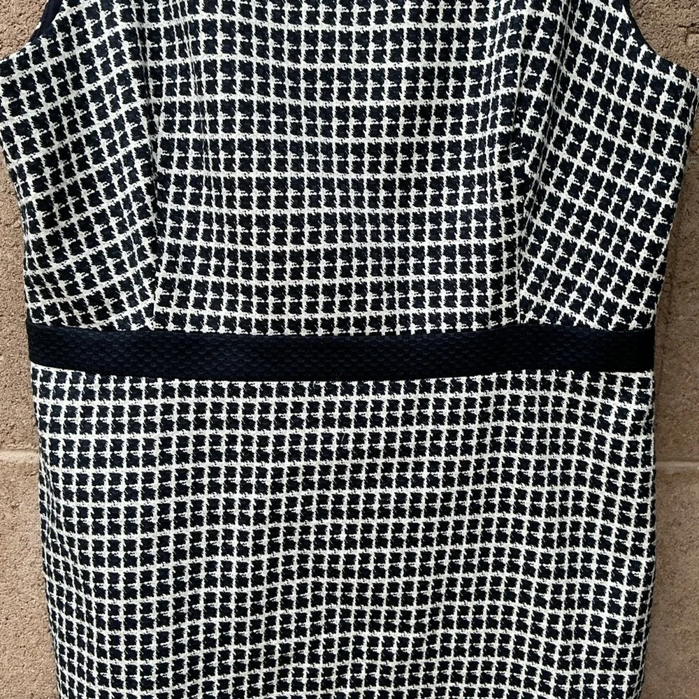 NWOT J. Crew Checkered Tweed Sheath Midi Dress Navy White Size 12T Bodycon Chic